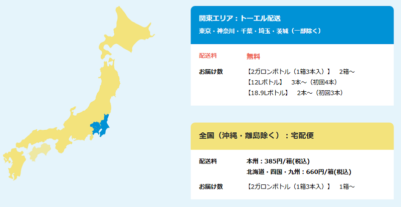 アルピナウォーターの配送地域と送料